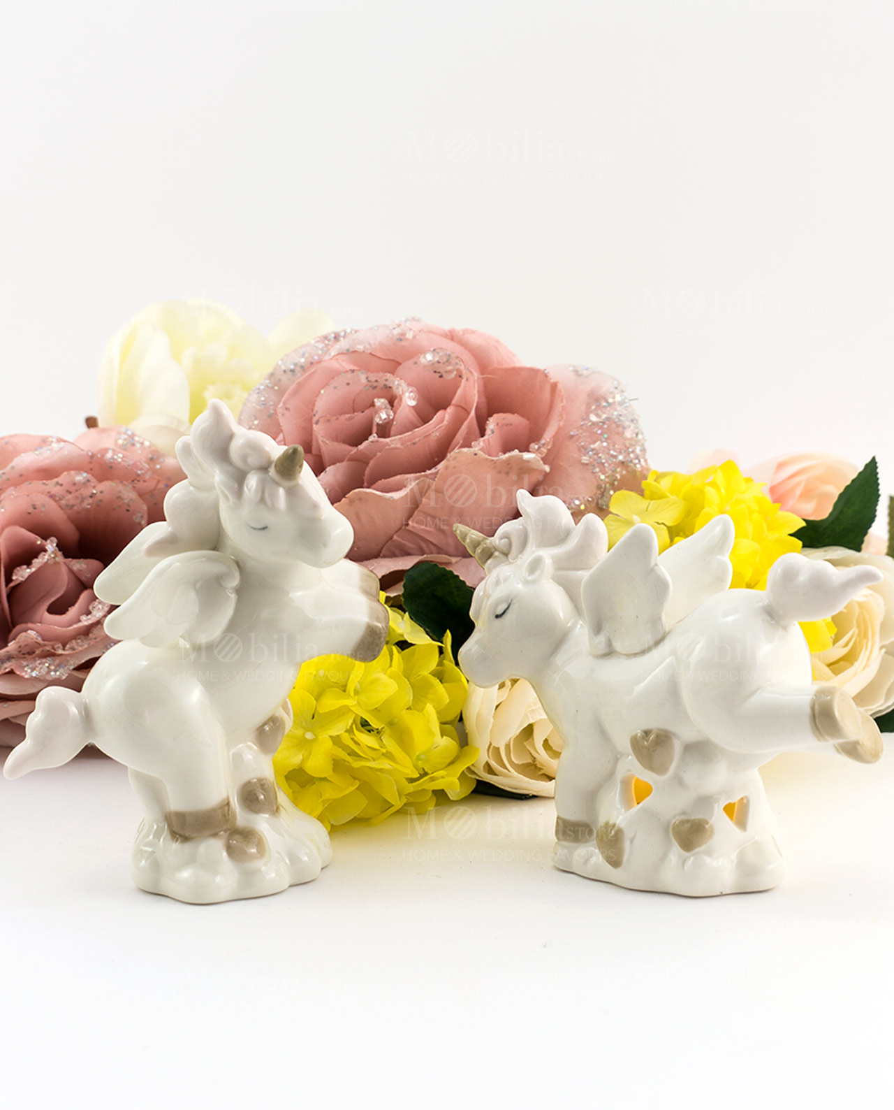 Unicorno porcellana con led rosa