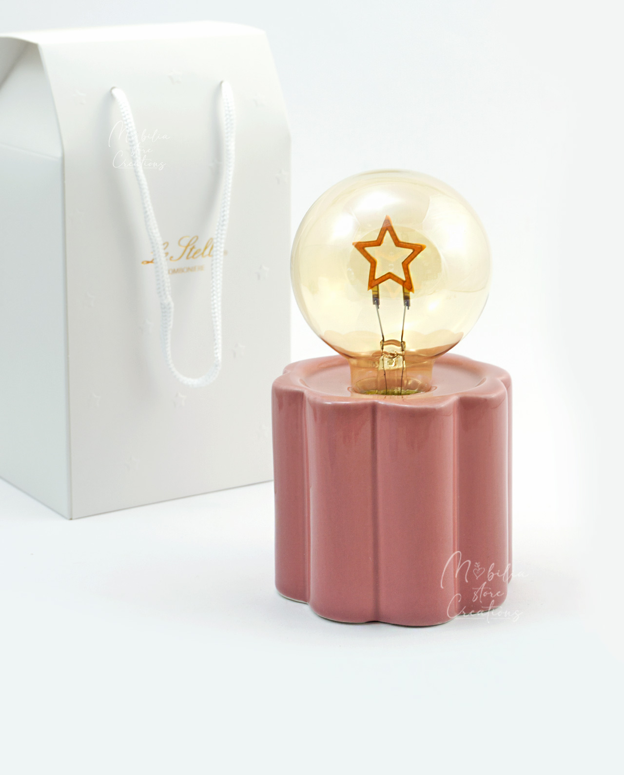 Lampada porcellana rosa con stella