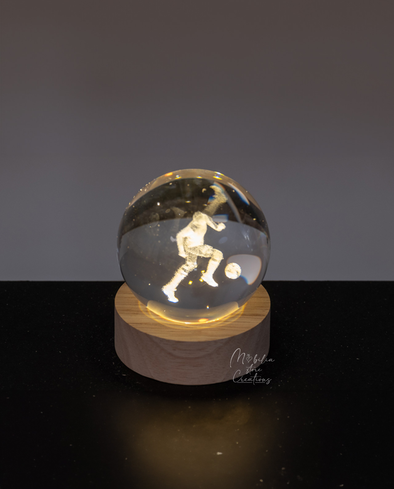 Sfera led con base legno vari soggetti