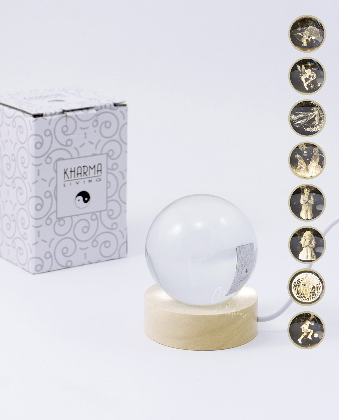 Sfera led con base legno vari soggetti