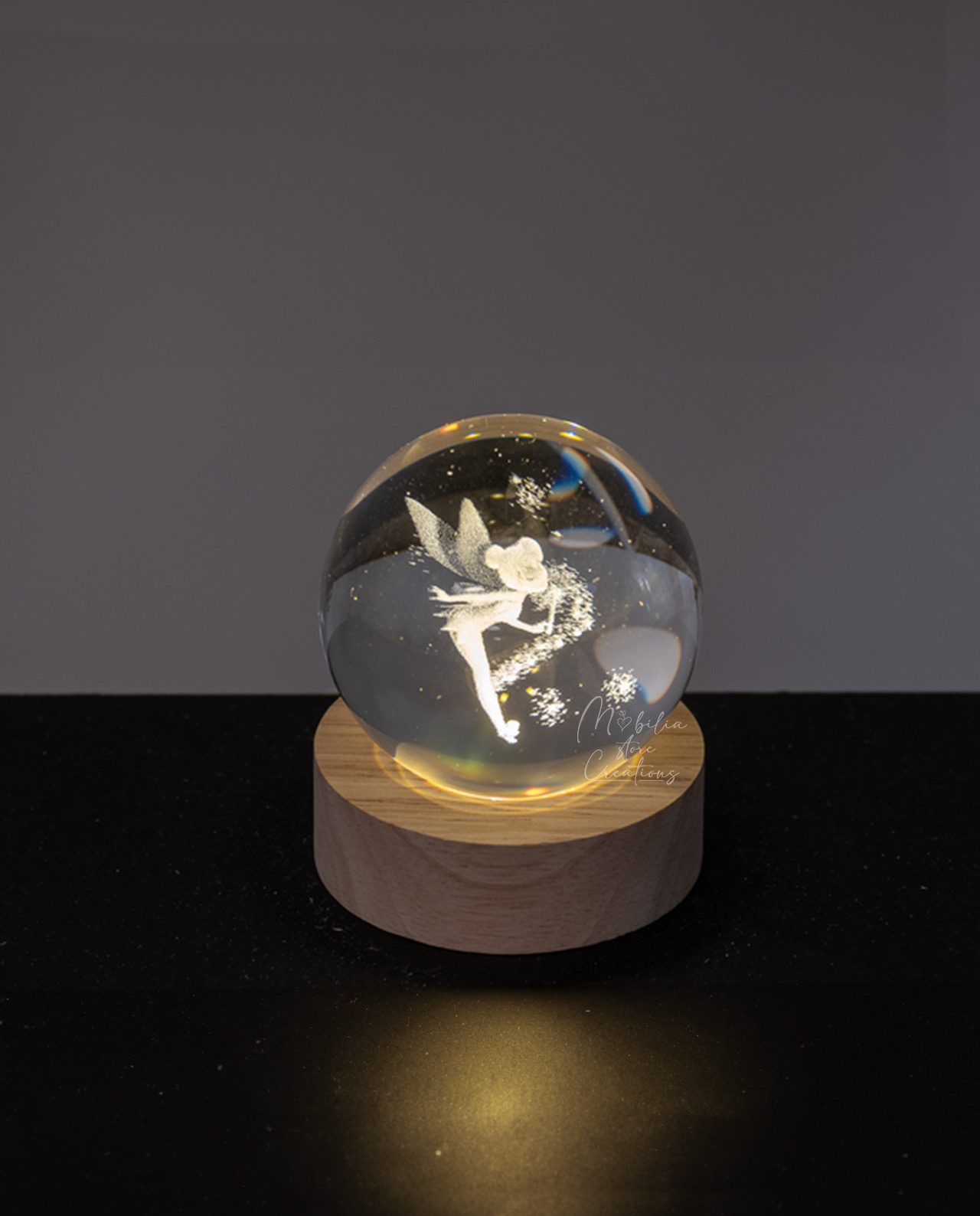 Sfera led con base legno vari soggetti