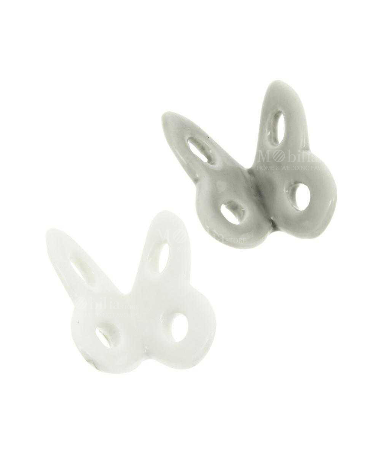 magnete calamita farfalla traforata porcellana bianca e farfalla porcellana grigia