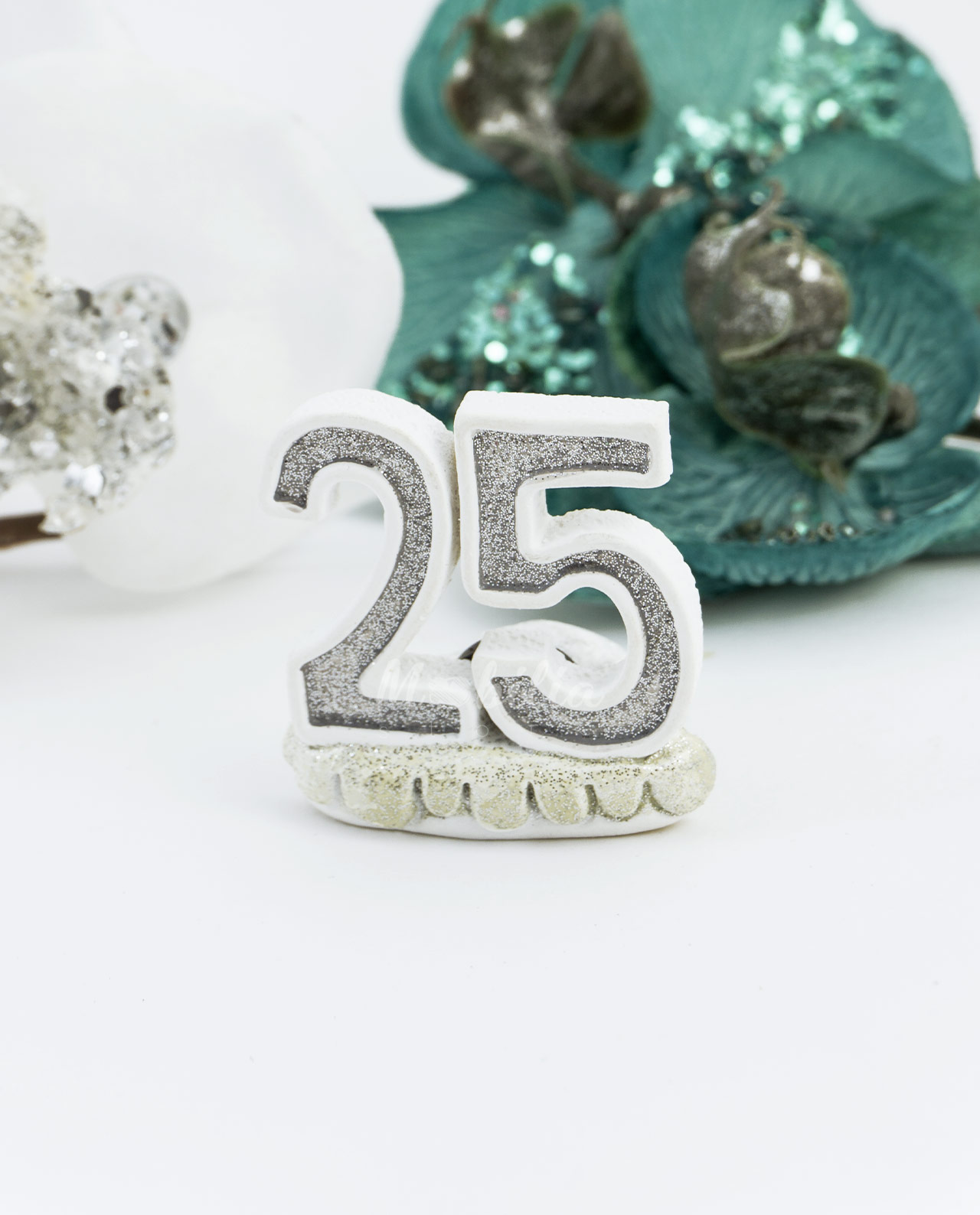 Set di 12 magneti numero 25 argento glitterato