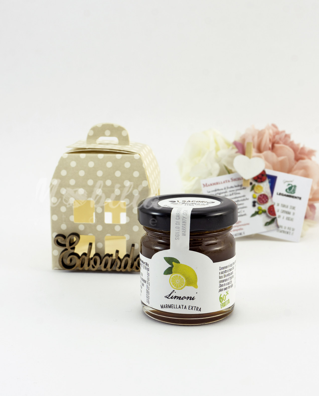 Segnaposto Legambiente marmellata siciliana biologica con scritta personalizzata