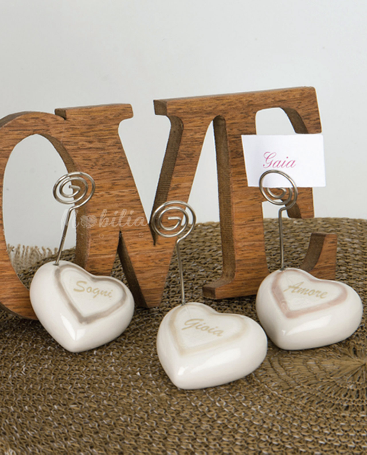 Portafoto cuore con 3 scritte