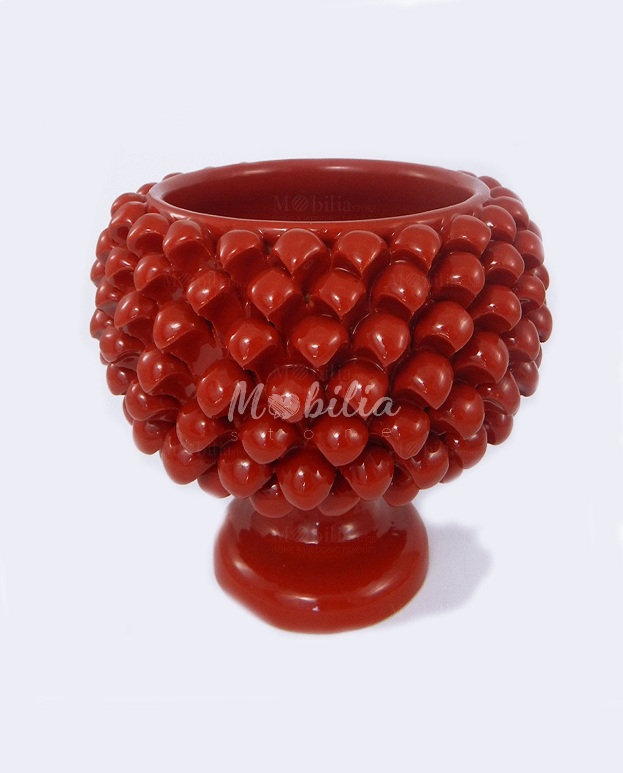 Portavaso mezza pigna rossa ceramica siciliana