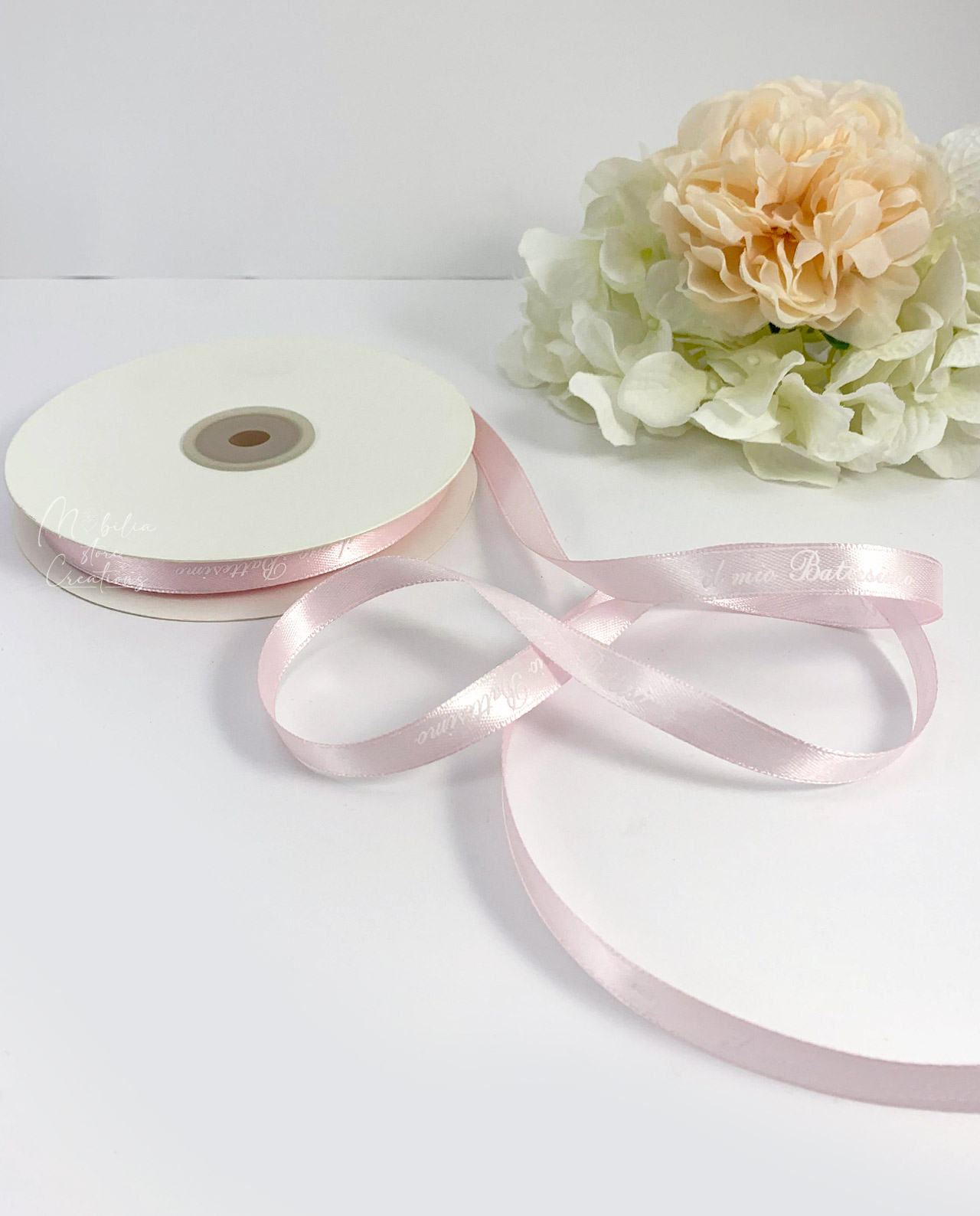 Nastro in raso rosa il mio battesimo 1 cm - 50 mt