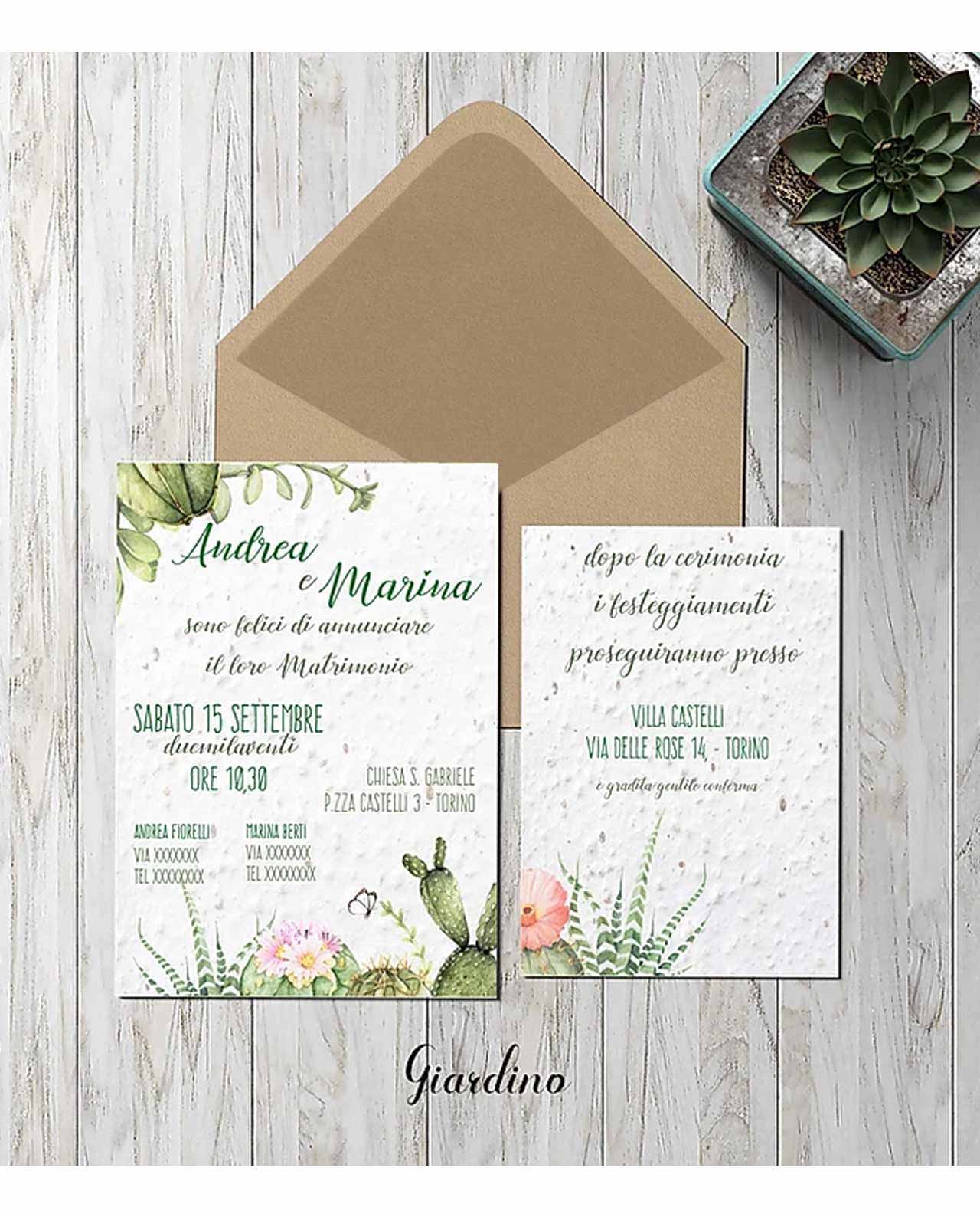 Partecipazione carta da piantare modello Giardino