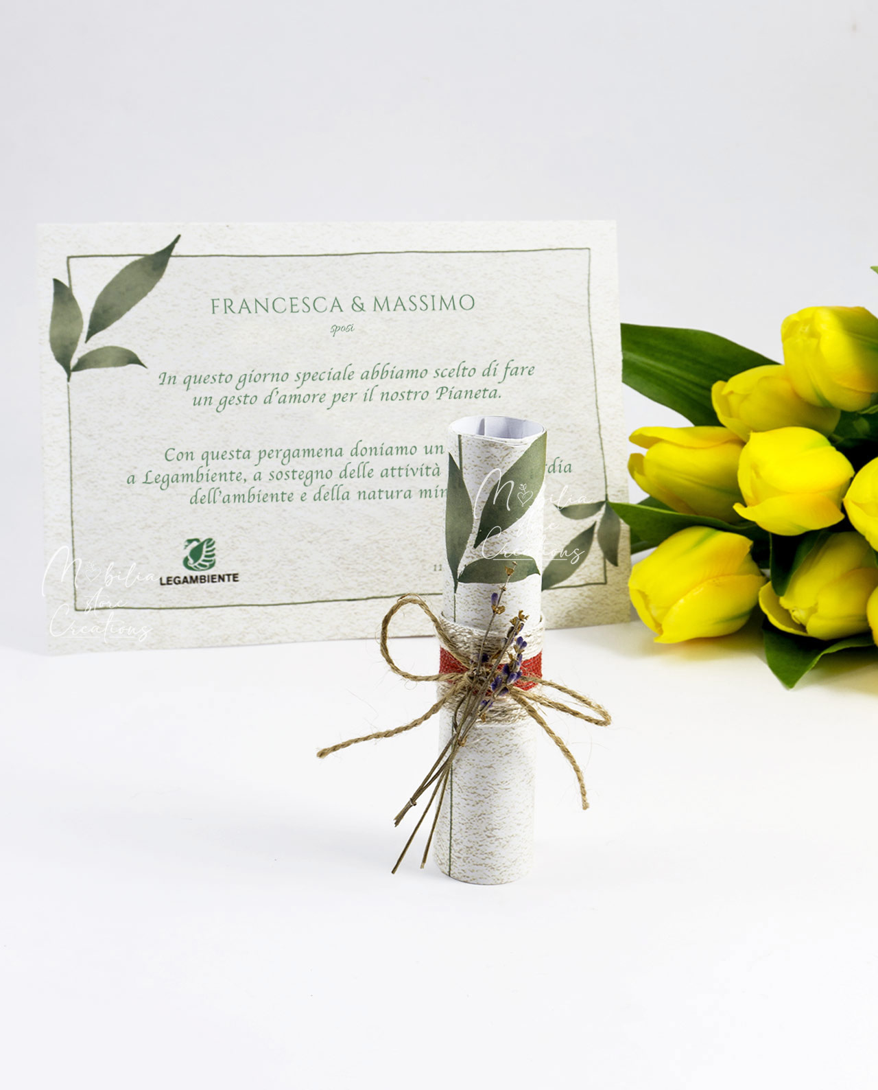 Pergamena certificata solidale Legambiente personalizzabile in carta piantabile Linea Special