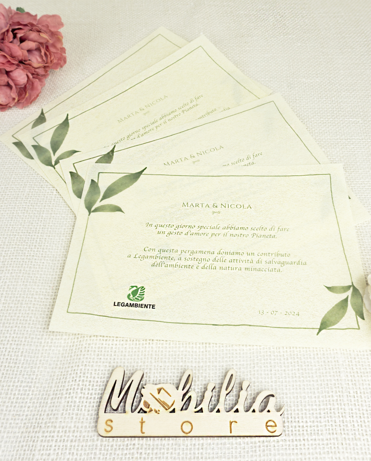 Pergamena certificata solidale Legambiente personalizzabile Linea Special