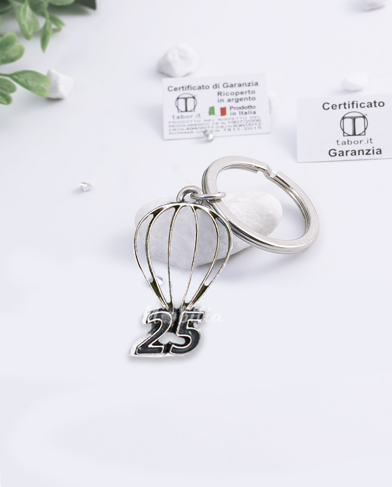 Portachiavi mongolfiera con numero 25 bagno argento Tabor
