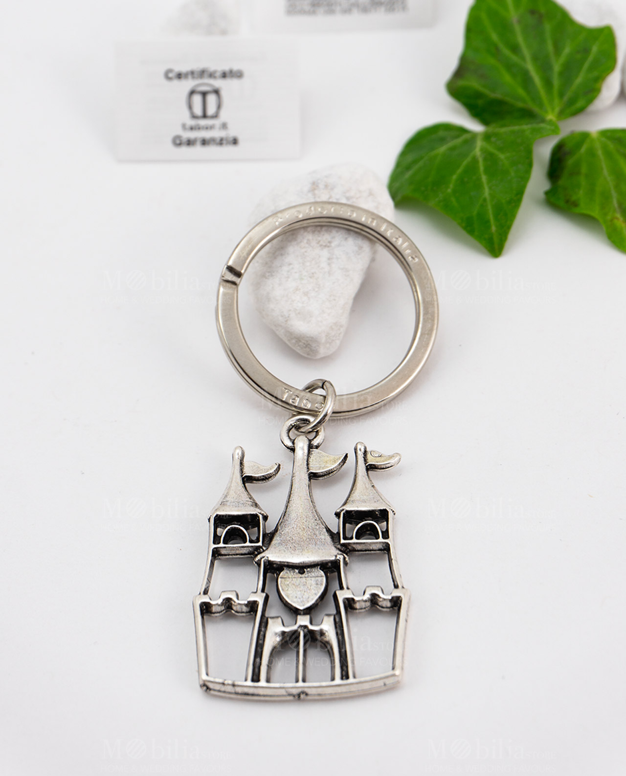 portachiavi a forma di castello microfucione ricoperto argento tabor