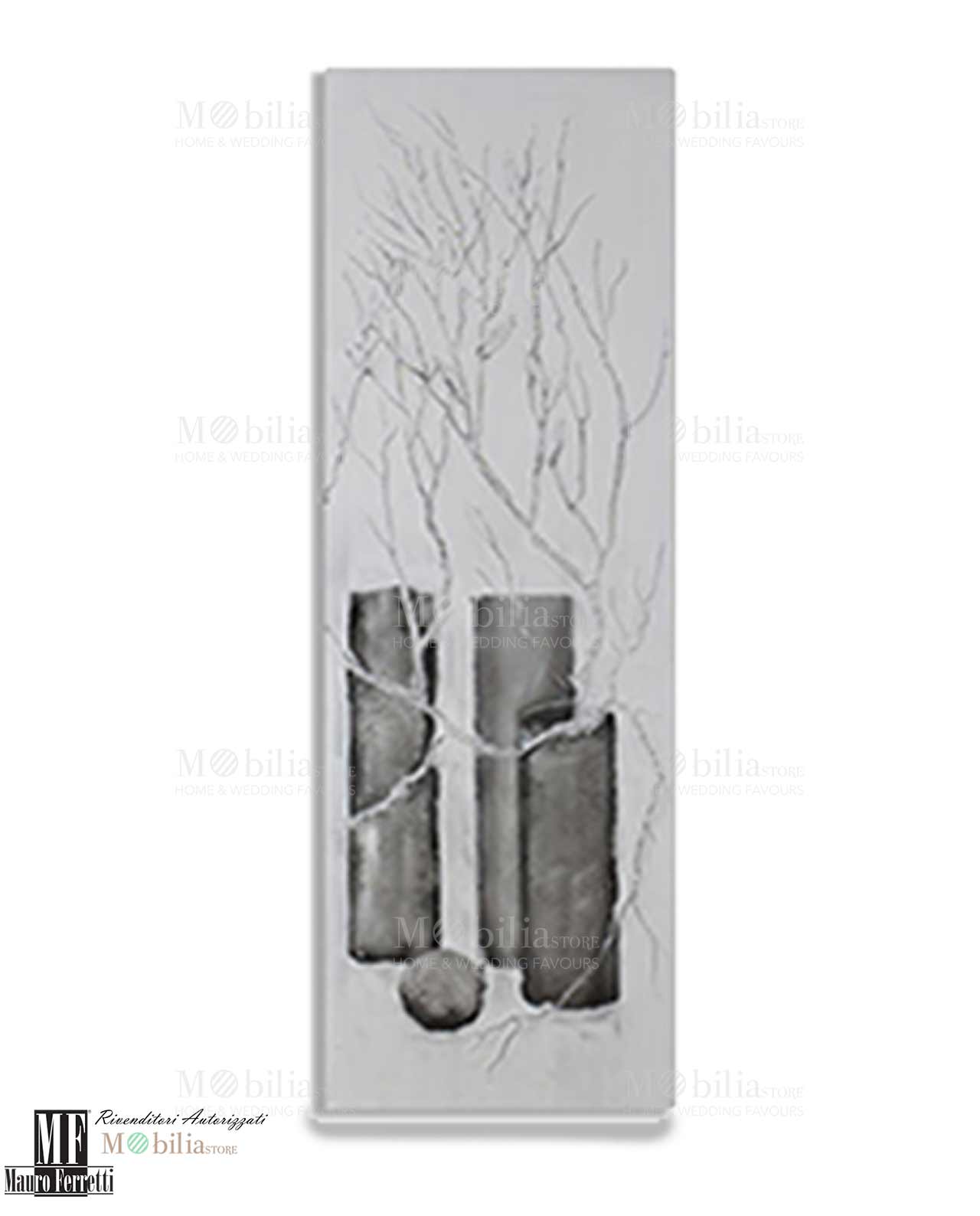 quadro moderno con rami in rilievo argento