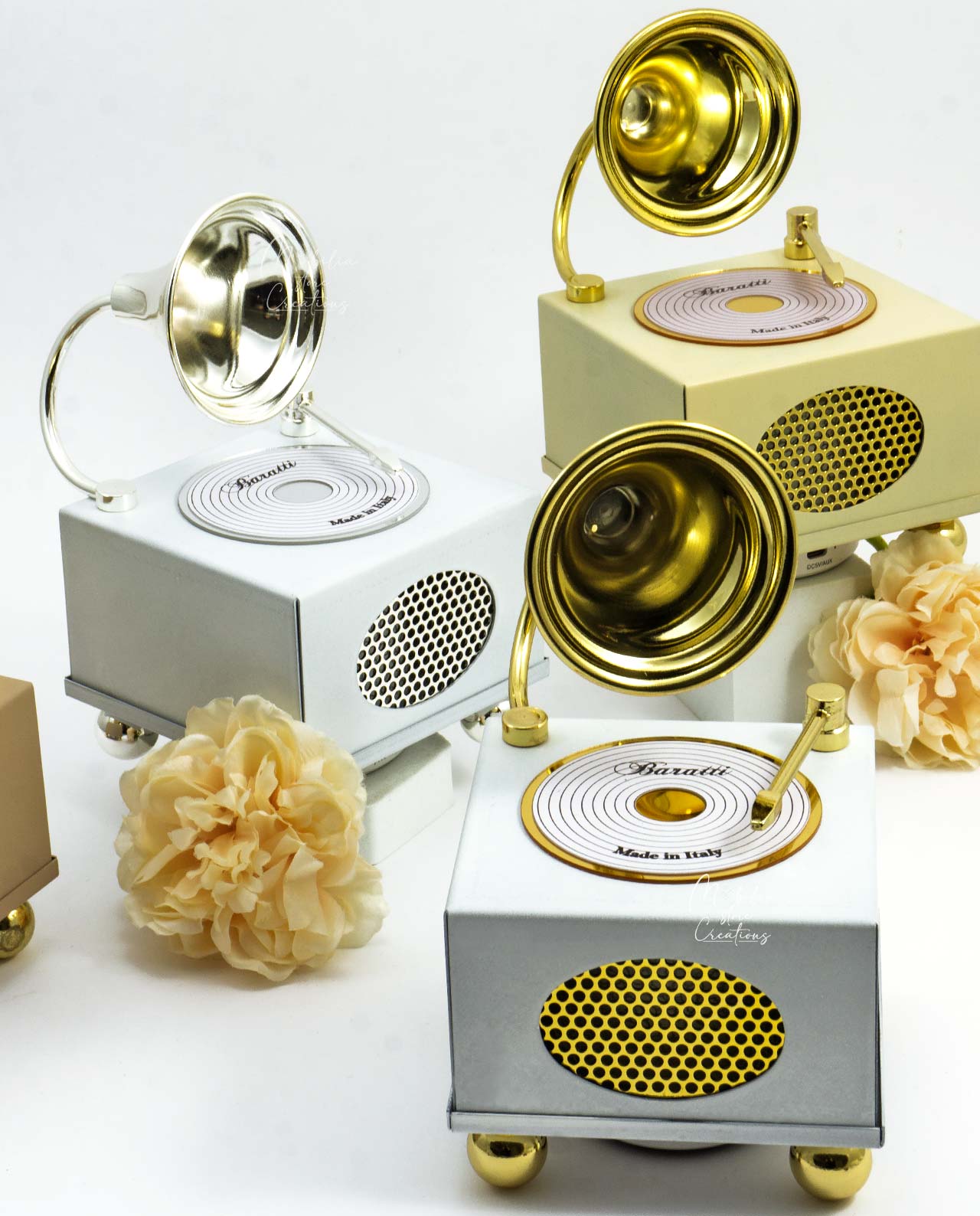 Grammofono bluetooth in metallo nocciola e oro - immagine 10
