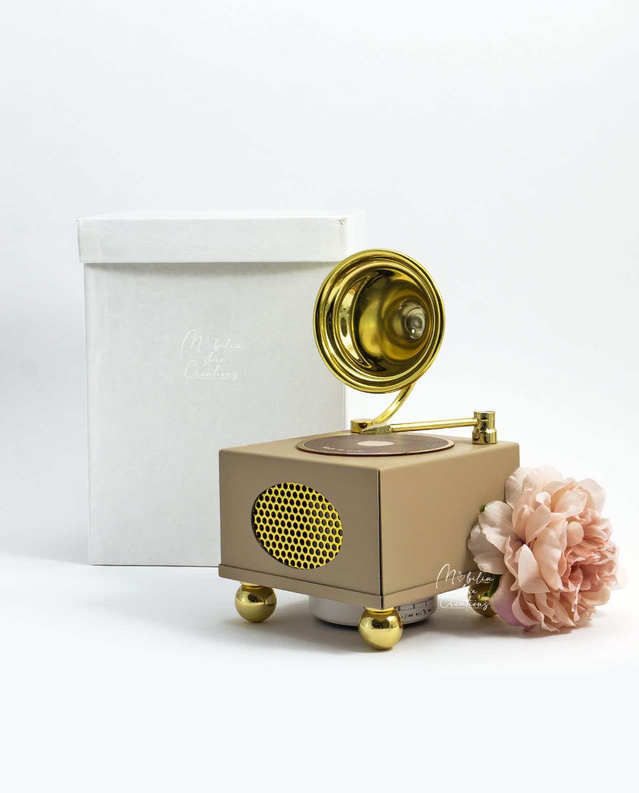 Grammofono bluetooth in metallo nocciola e oro