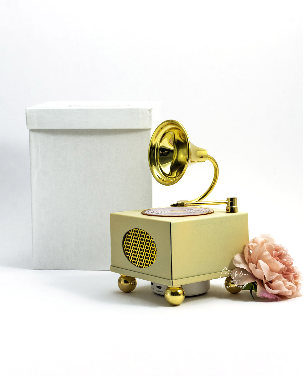 Grammofono bluetooth in metallo beige e oro