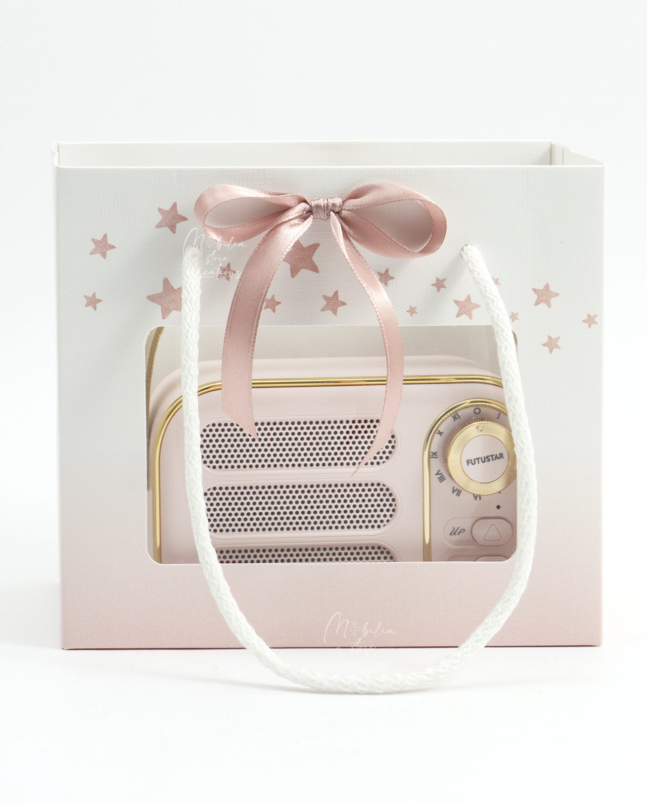 Bomboniera altoparlante bluetooth radio vintage rosa - immagine 3