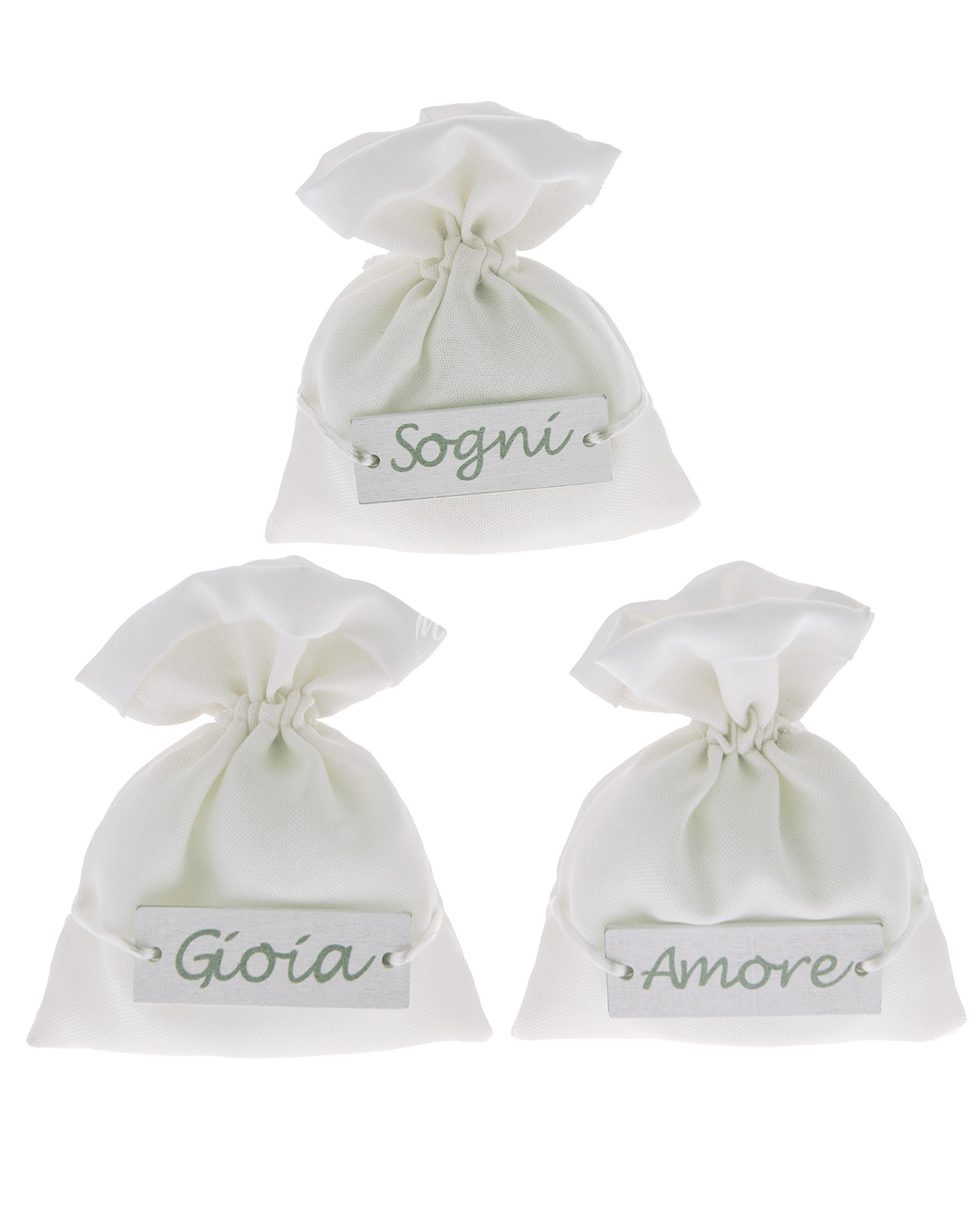 Sacchetto bianco con targhetta e confetti - immagine 3