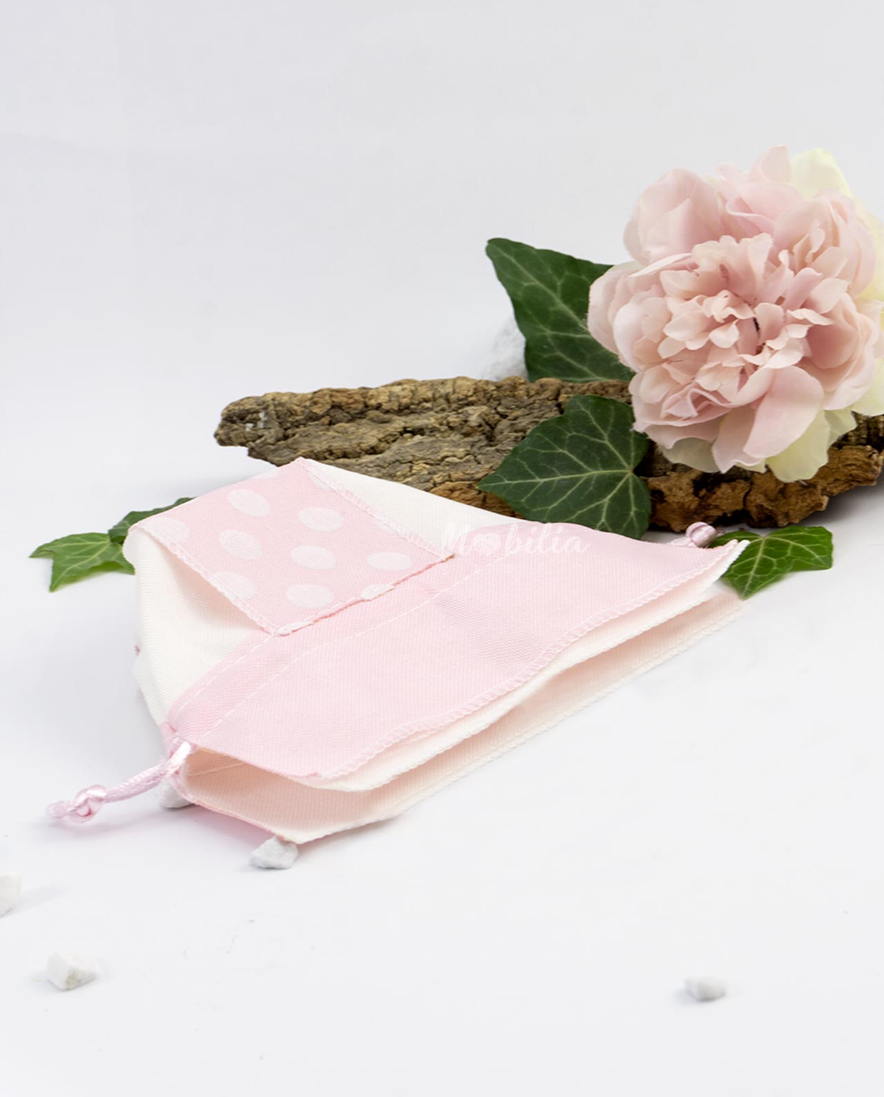 Sacchetto portaconfetti in cotone a pois rosa