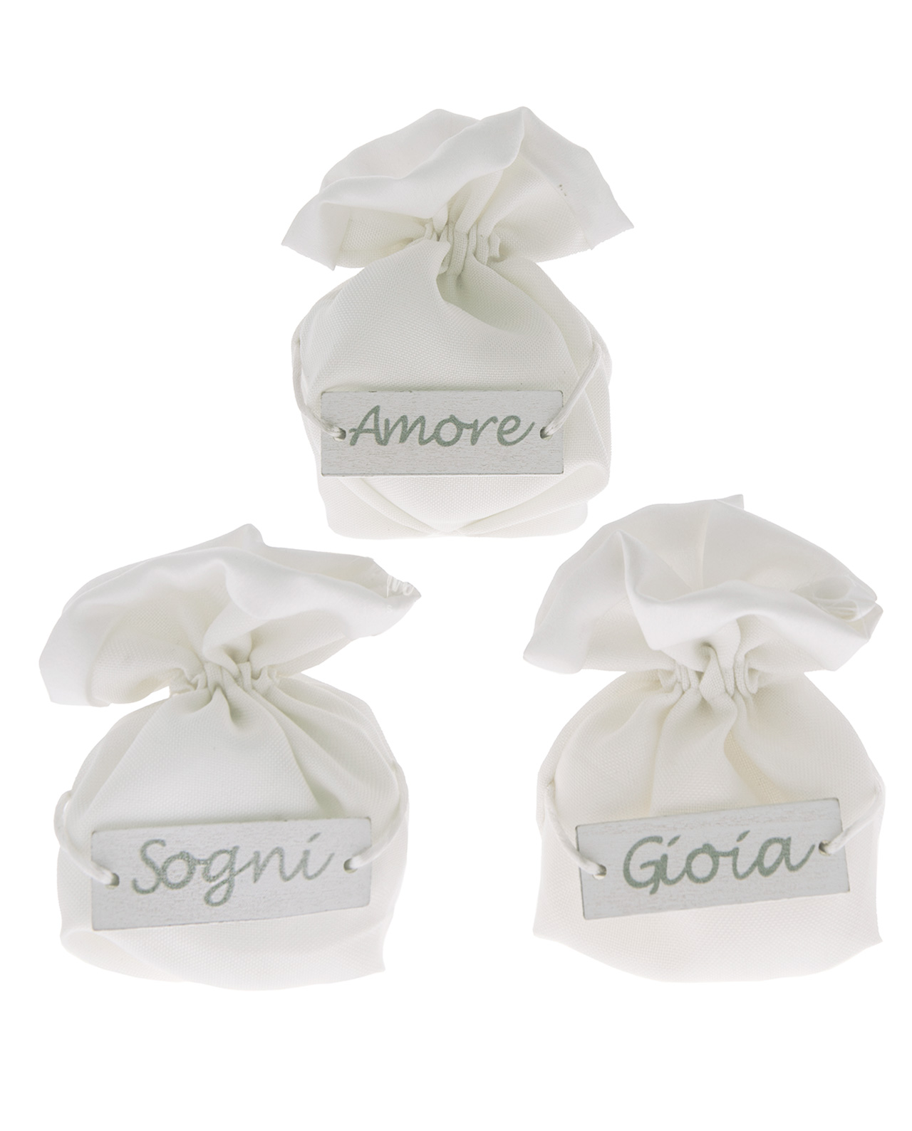Sacchetto bianco con targhetta e confetti - immagine 2