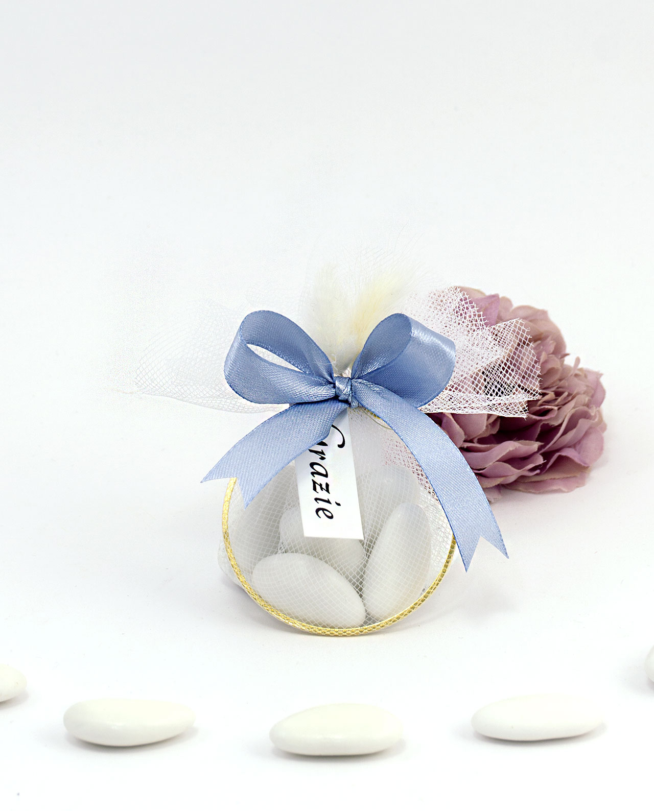 Cerchio oro in tulle con confetti e tag personalizzato