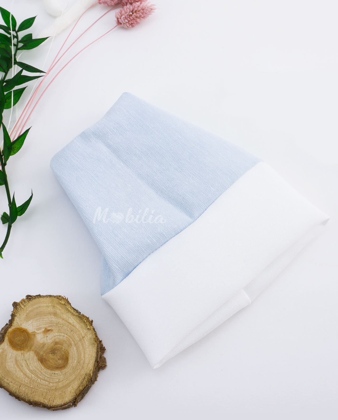Sacchetto portaconfetti in cotone azzurro e bianco