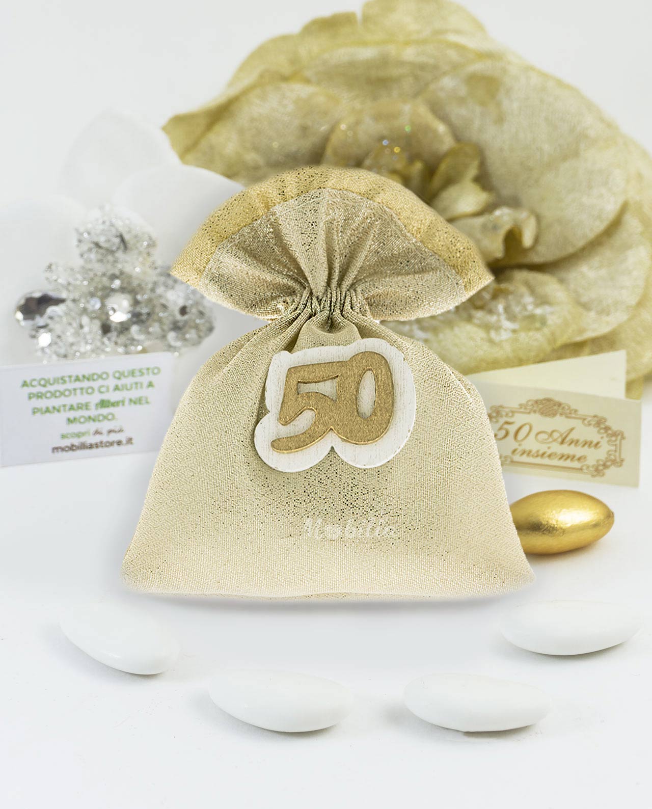 Sacchettino Gold con applicazione 50 e confetti
