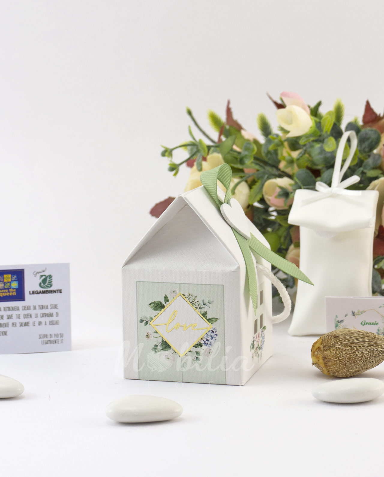Bomboniera Legambiente casetta love vari colori con bulbi di fiori misti