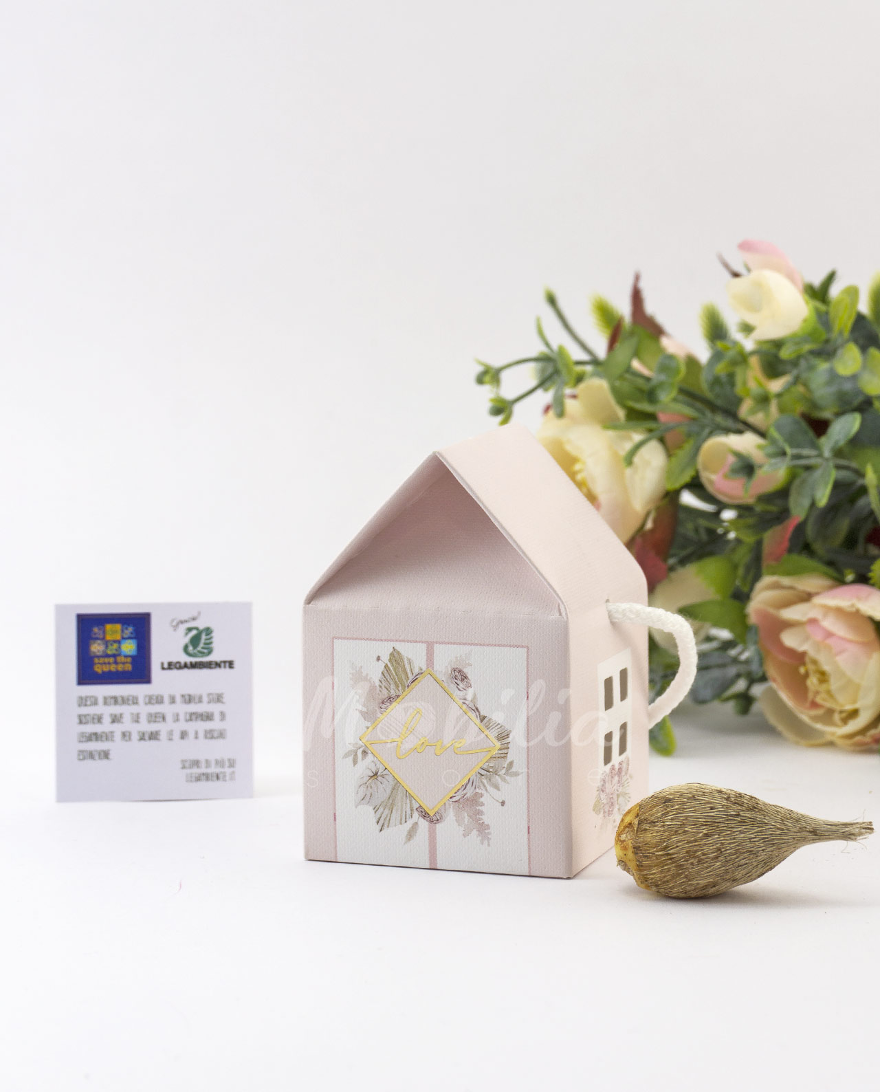 Segnaposto Legambiente casetta love vari colori con bulbi di fiori misti