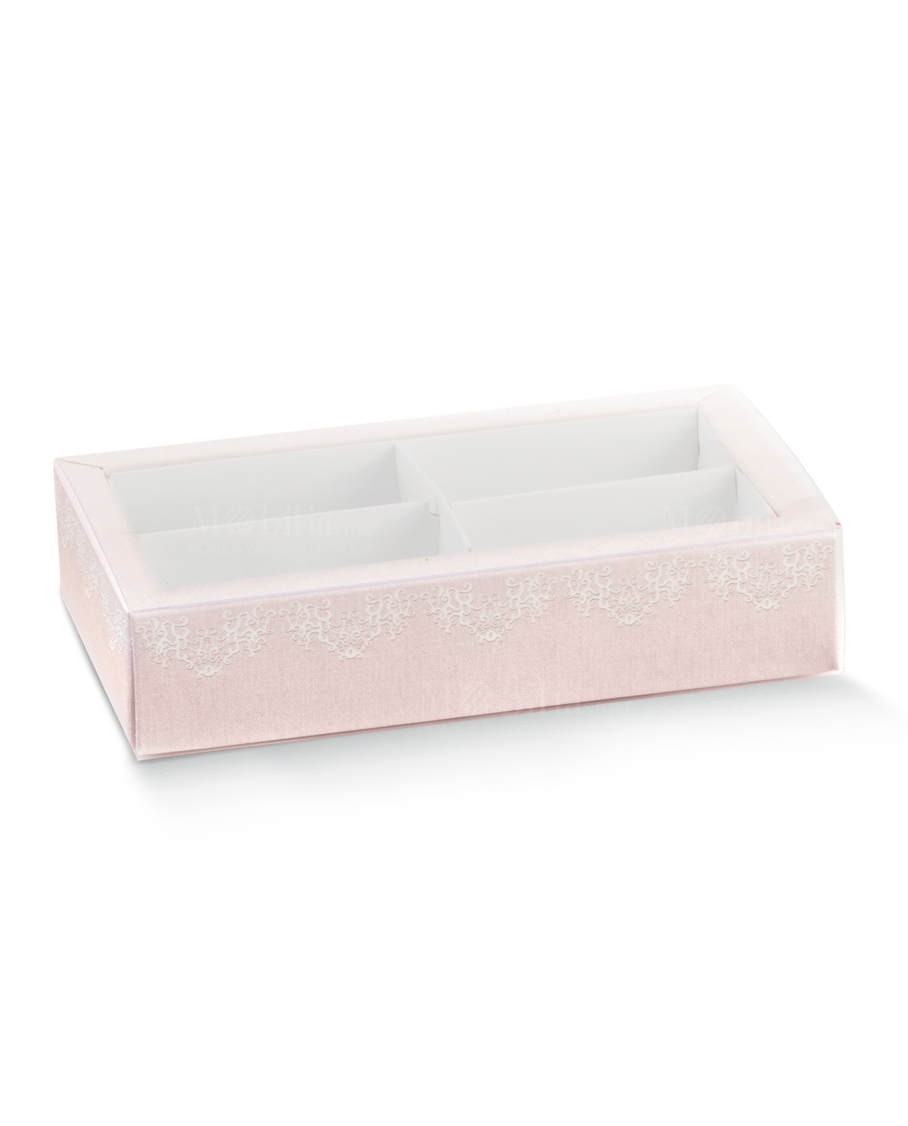 Bomboniera scatola rosa con confettata e ciondolo perla - immagine 6