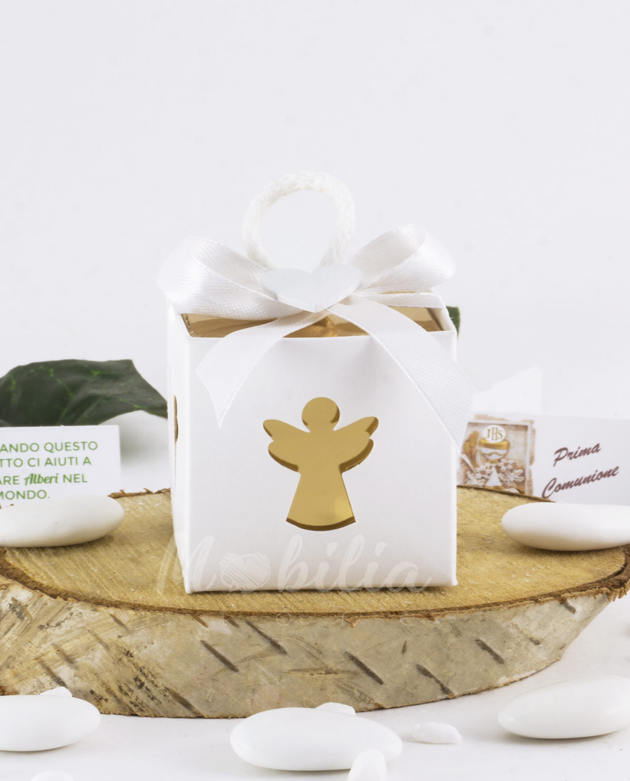 Scatola cubo con angelo oro e confetti