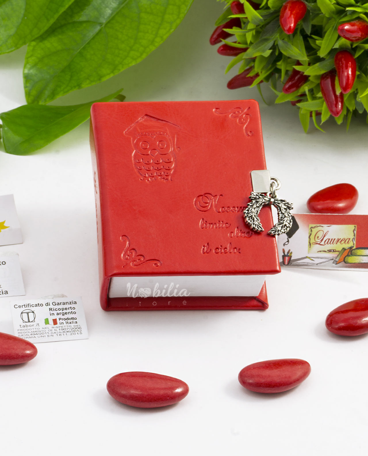 Bomboniera libro portaconfetti rosso con ciondolo