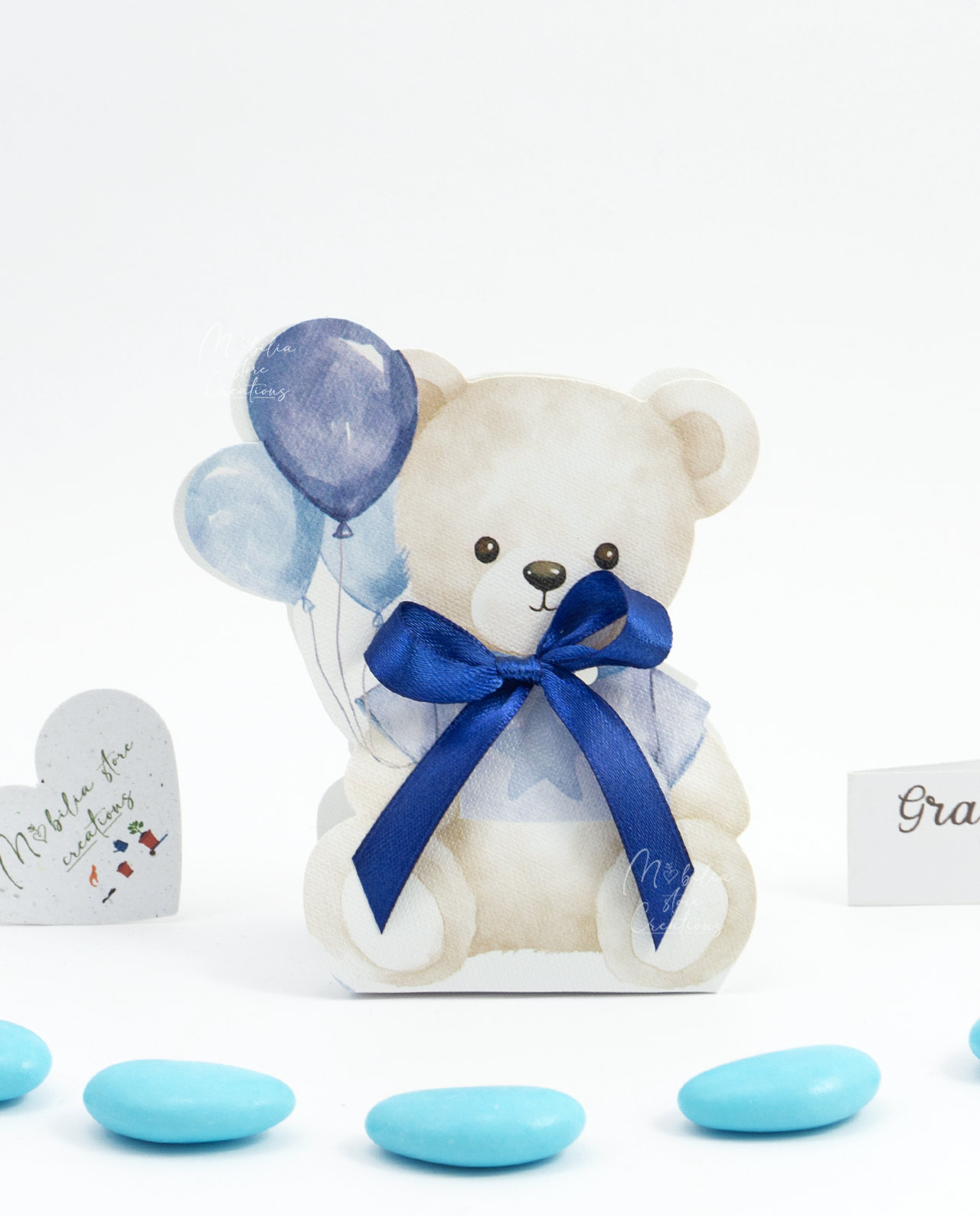 Scatolina orsetto azzurro con confetti