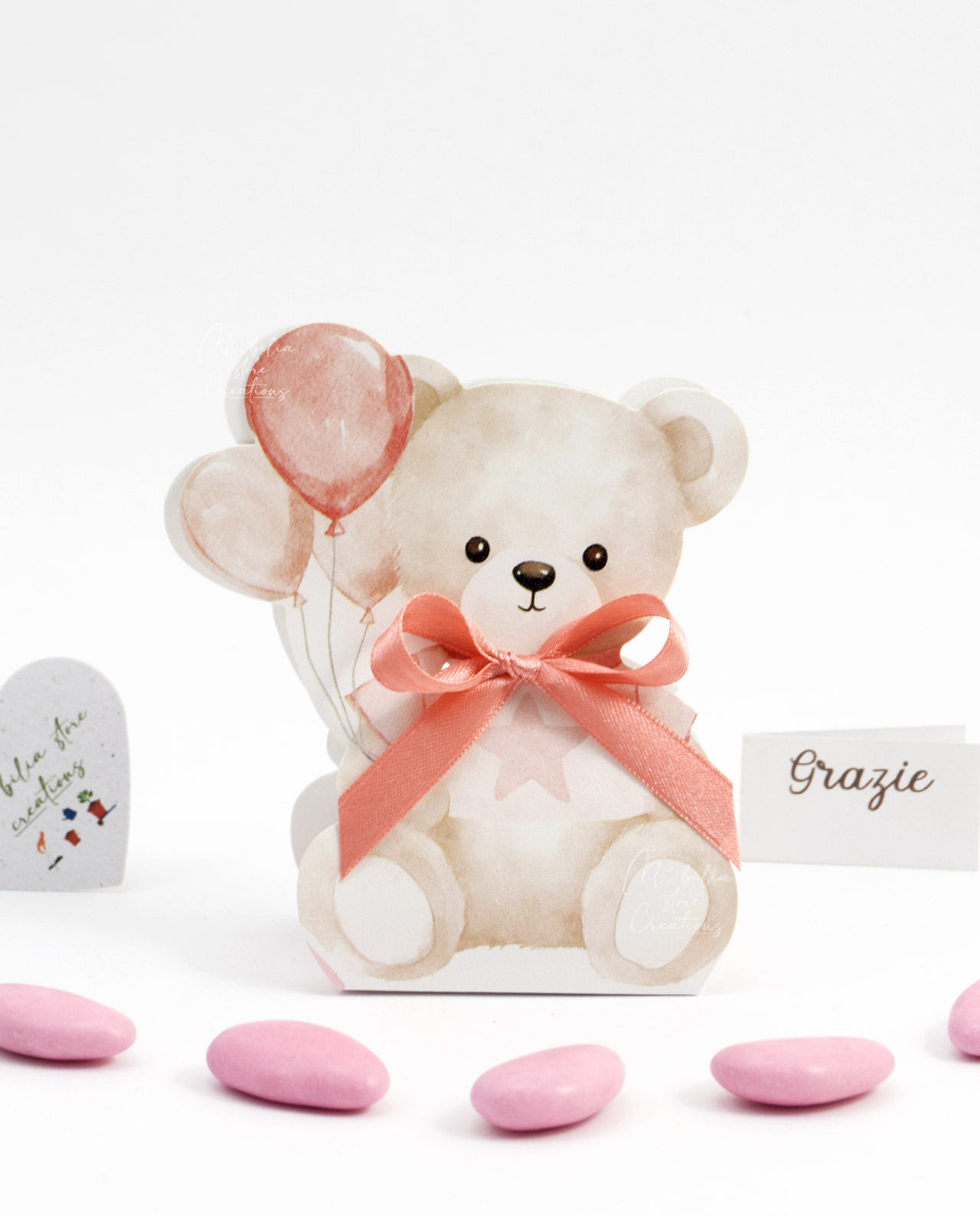 Scatolina orsetto rosa con confetti