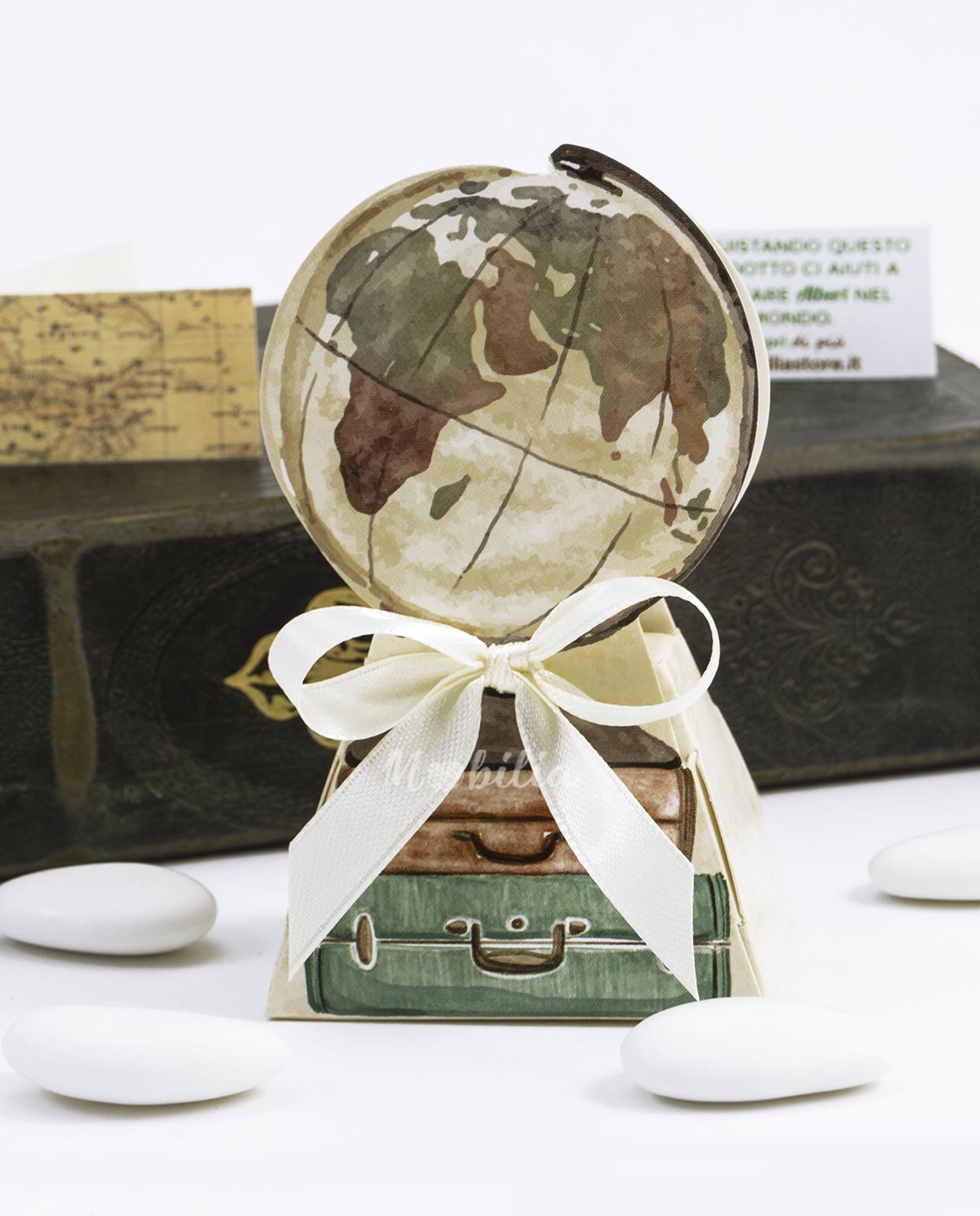 Scatolina mappamondo travel vintage con confetti