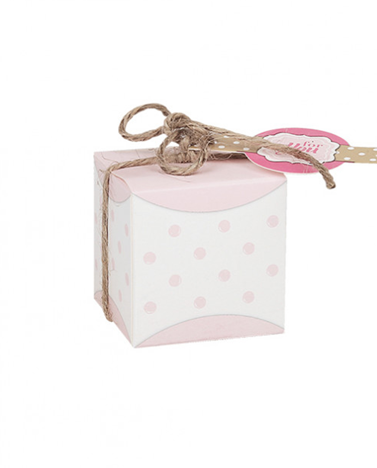 Scatolina portaconfetti quadrata rosa a pois con targhetta For You