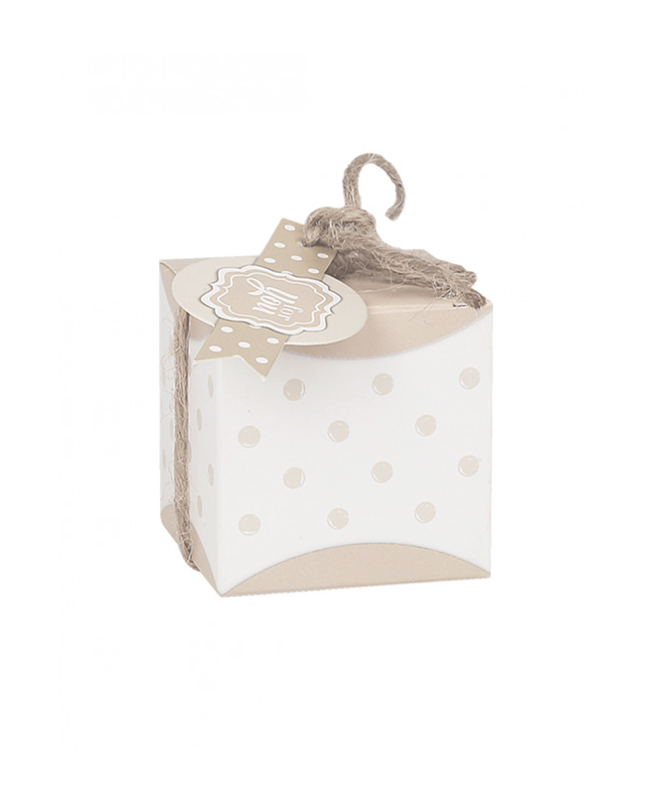 Scatolina portaconfetti quadrata tortora a pois con targhetta For You