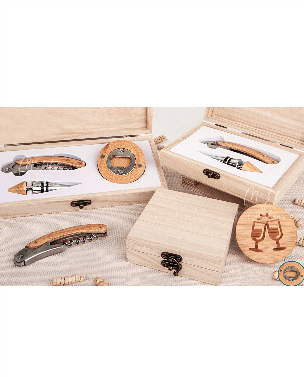 Set accessori vino in legno e metallo