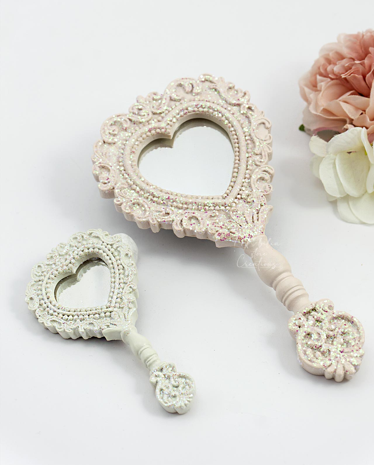 Specchietto cuore bianco e rosa varie misure