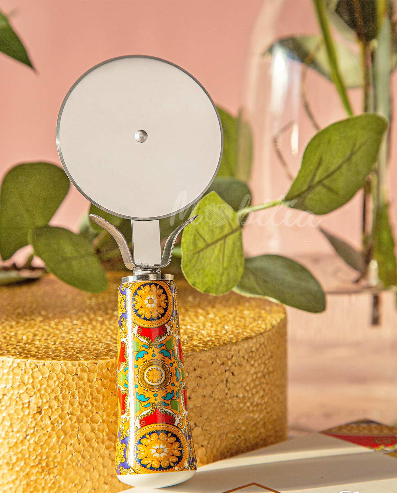 Taglia pizza con manico decorato e scatola regalo