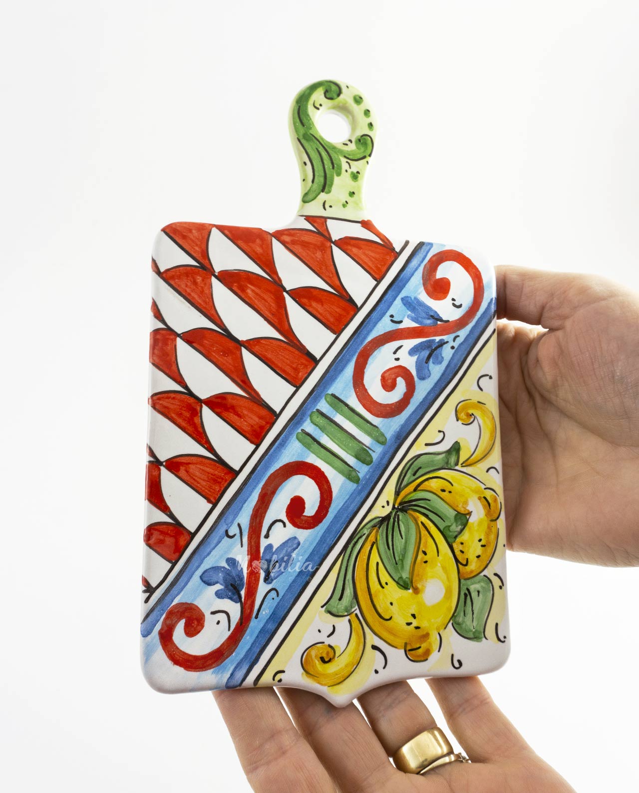 Tagliere in ceramica artigianale siciliana con limoni - immagine 2