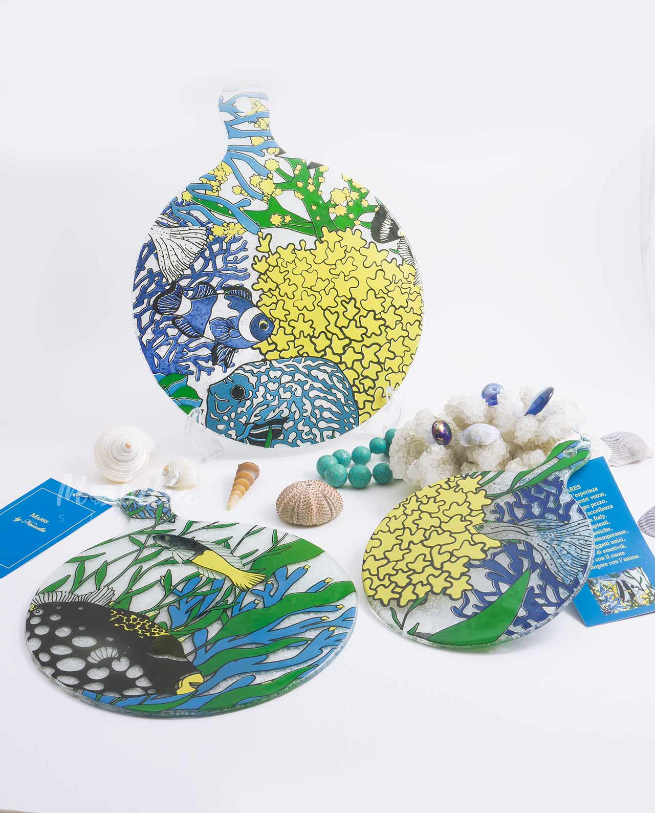 Tagliere rotondo in vetro linea Mares vetreria artistica