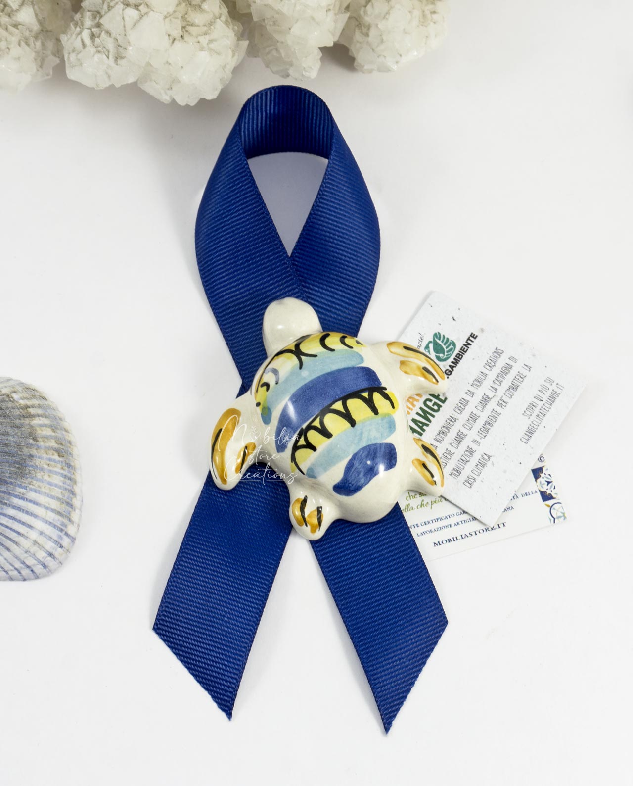 Segnaposto Legambiente magnete tartaruga con fiocco blu