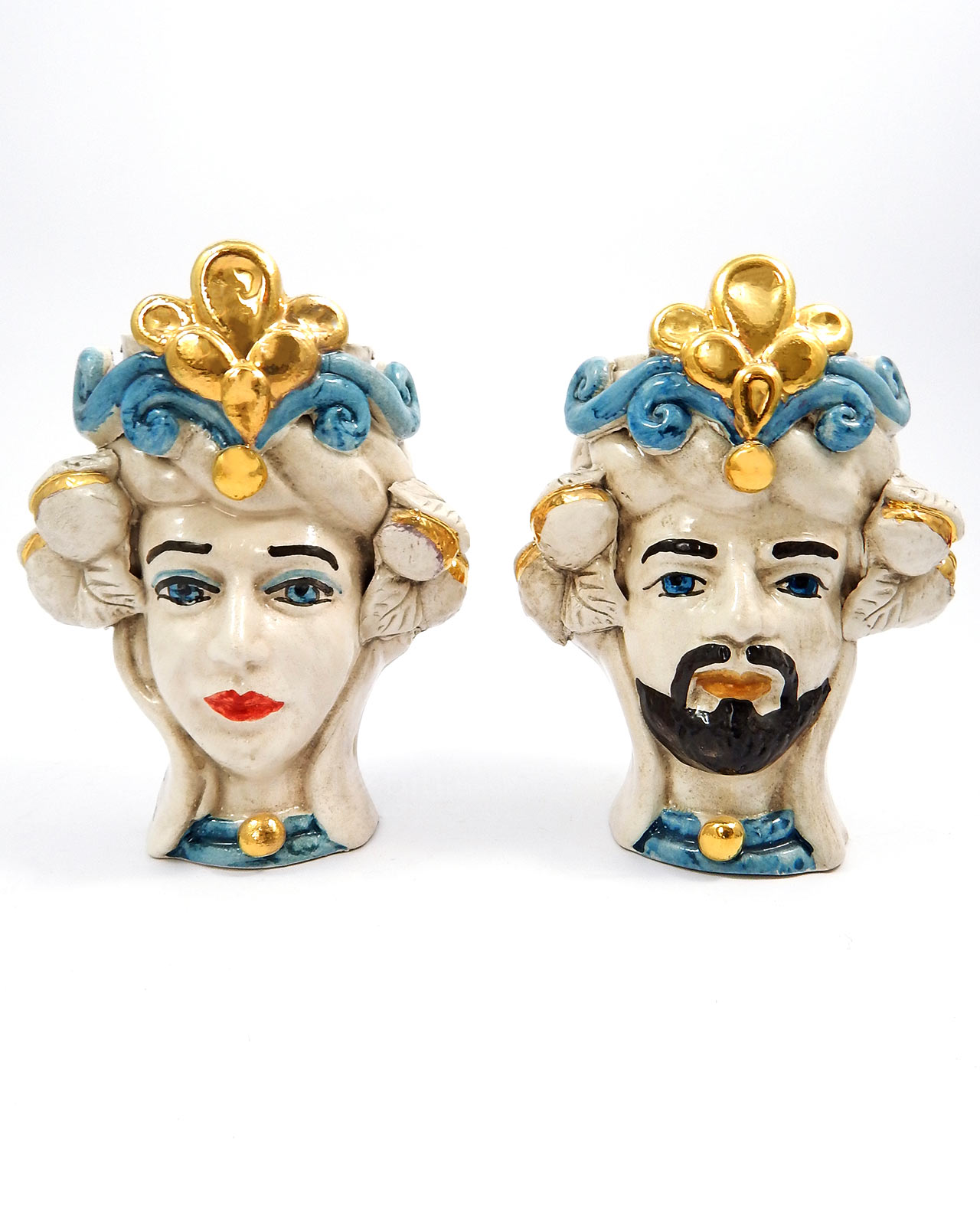 teste di moro in ceramica artigianale di caltagirone blu e oro