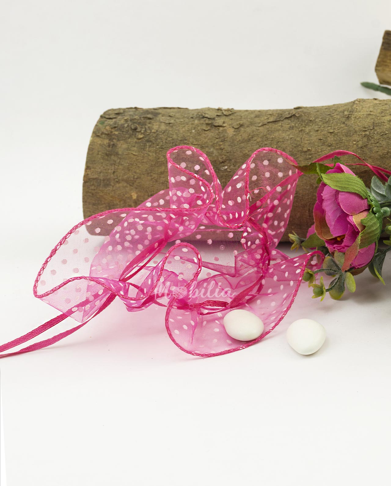 Sacchetto in organza Fucsia con pois bianchi