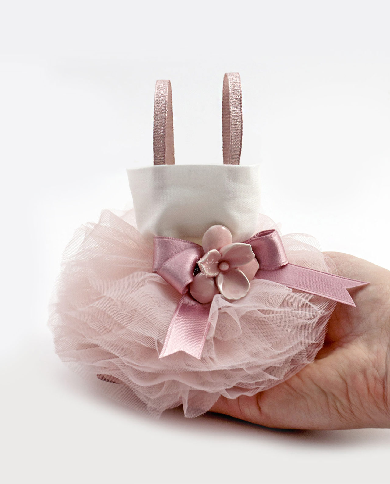 Tutรน profumatore in tulle rosa con fiore Capodimonte Cherry and Peach
