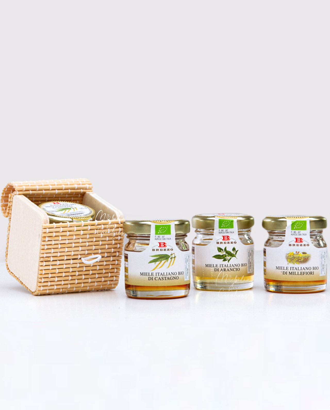Barattolo di miele 35gr con scatola bamboo