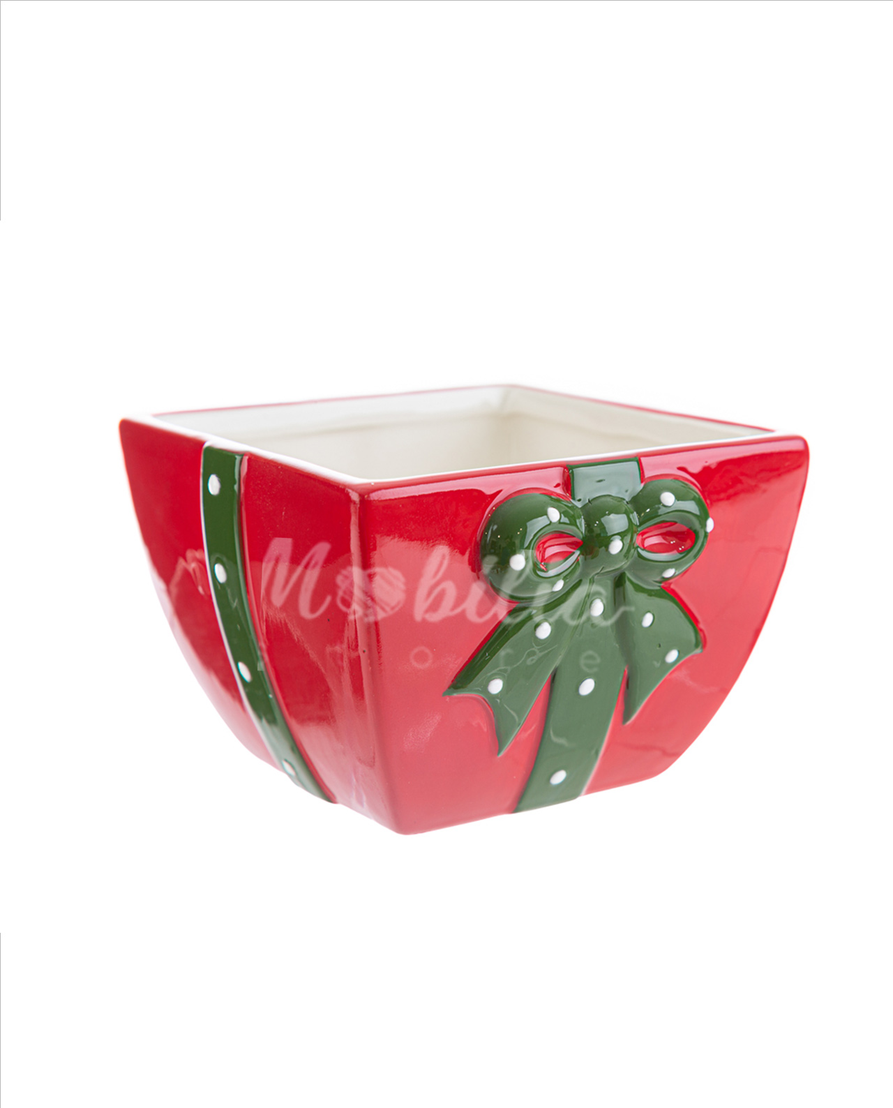 Vasetto natalizio in ceramica con fiocco