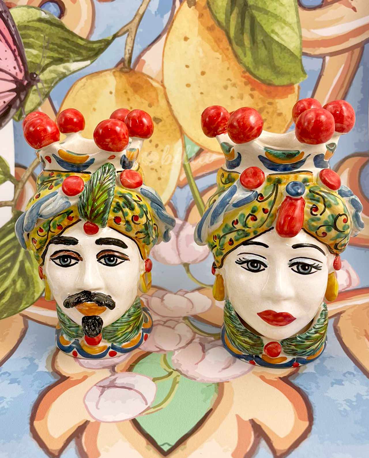 Coppia teste di moro in ceramica di Caltagirone