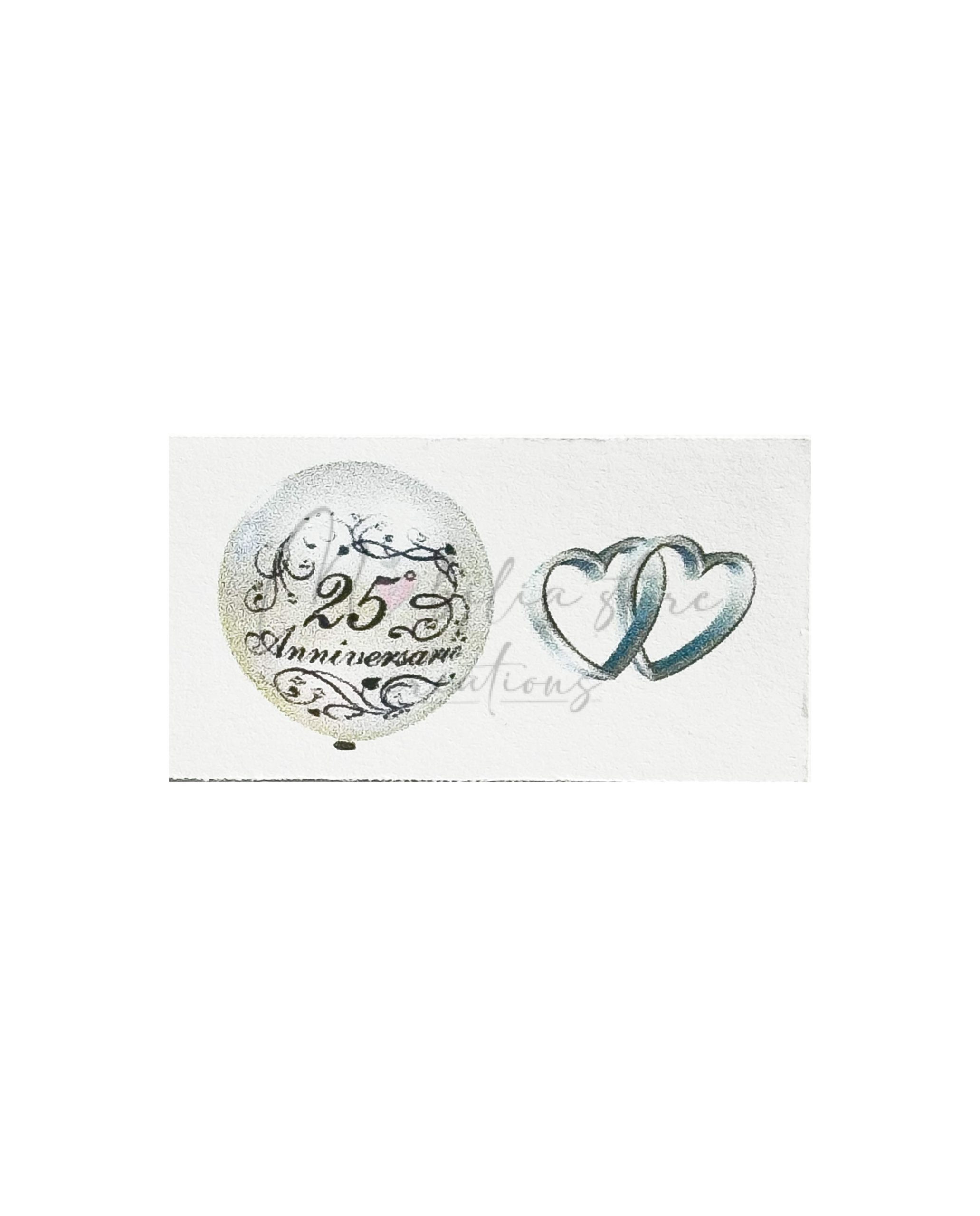 Set di 10 biglietti cerimonia con 25° anniversario e cuori